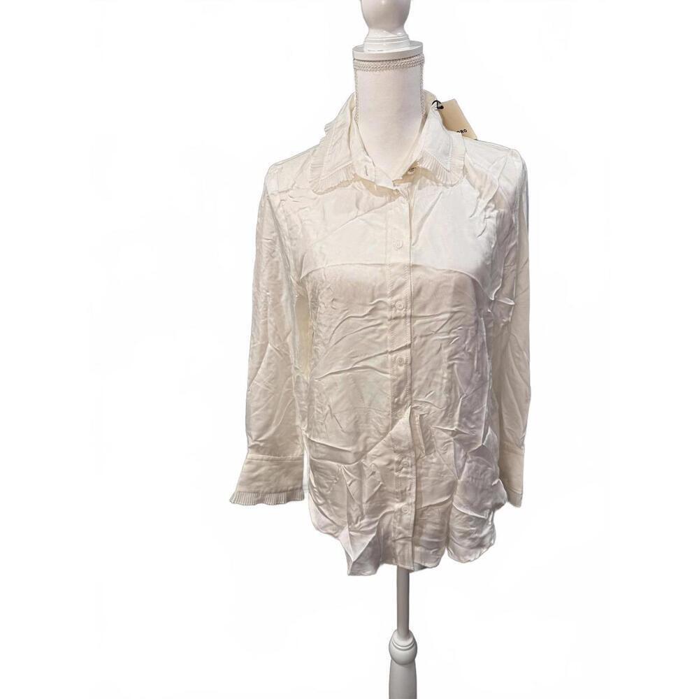Sandro White Long Sleeve Button-Up Blouse, Medium (Nwt)